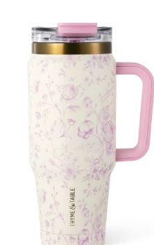 Thyme & Table 32oz Tumbler with Handle, Dual Straw Lid, Stainless Steel Double Wall, Floral