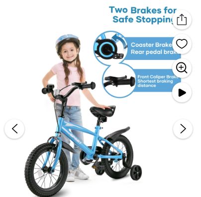 Naipo 12″/14″/ 16″/18″ Kids Bike Girls and Boys Blue Bike with Removable Training Wheels