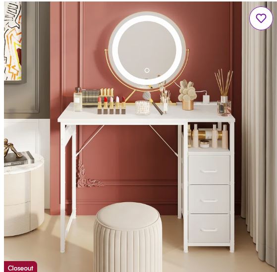 Kiere Reversible Writing Desk with 3-Tier Fabric Drawers,Home Office Desk with Built-in Power Outlets & Hook