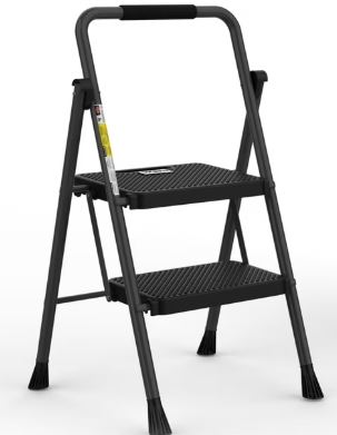 Jocauto 2-Step Ladder, Folding Step Stools for Adults with Wide Anti-Slip Pedals, Max Load Capacity 500lbs Sturdy Steel Ladder