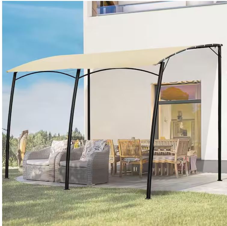 10 ft. x 13 ft. Beige Outdoor Sun Shade Awning Patio Cover with Steel Stand