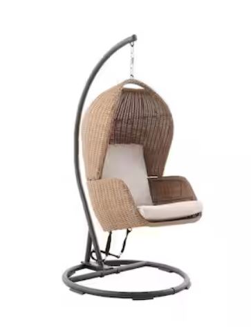 Melrose Park Closed Weave Wicker Egg-Shaped Patio Swing with Biscuit Cushions