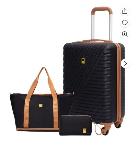 Landisun 3 Piece Carry-on Luggage Sets, Hardside Suitcase Set with Spinner Wheels, Portable Travel Bag and Toiletry Bag, Black