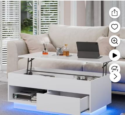 Hommpa 40” Lift Top Coffee Table with LED Lights Modern High Gloss End Table