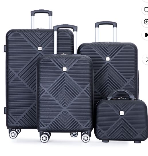 Tripcomp Luggage Sets 4 Piece Suitcase Set (14/20/24/28)Hardside Suitcase with Spinner Wheels Lightweight Carry on Luggage(Black)