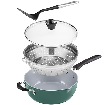 Cuisinart Preferred Pan 4-Pc Set – Sensible Sage Green (4.5 Qt. Multi-Purpose Pan w/Cover, Steamer, Slotted Turner)