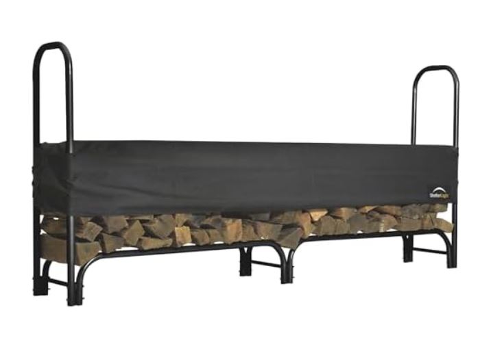 ShelterLogic 8′ Adjustable Heavy Duty Outdoor Firewood Rack with Steel Frame Construction and Water-Resistant Cover