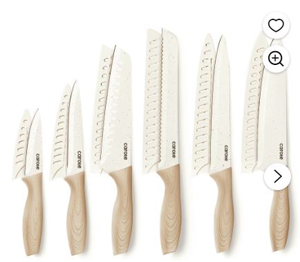 Carote 12Pcs Kitchen Knife Set with Blade Guards, White Granite Ceramic Knife, Stainless Steel
