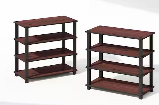 Turn-S-Tube 22.25 in. Tall Dark Cherry/Black Wood 4-shelf Stackable Bookcase (Set of 2)