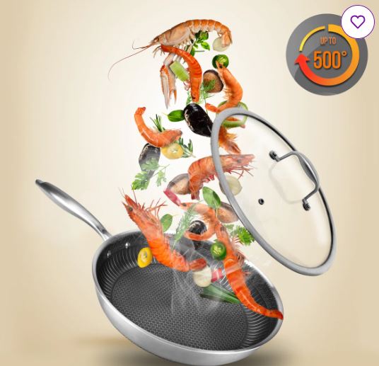 NutriChef Stainless Steel Non-Stick Frying Pan with Lid