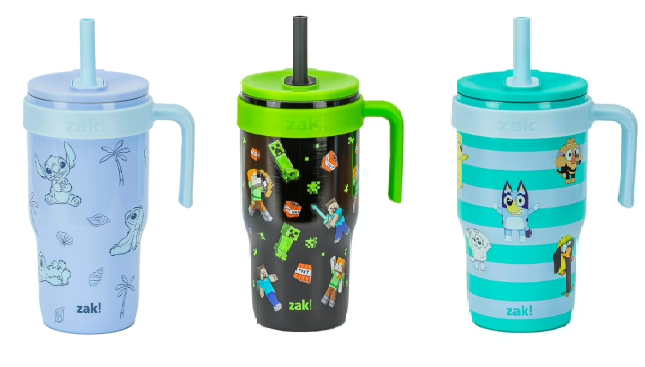 Zak Designs 18oz Stitch Kids Straw Handle Tumbler