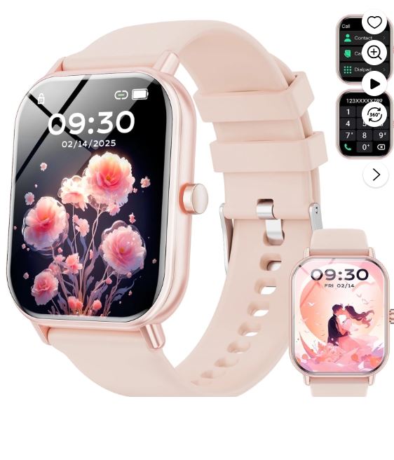 Mingwear 1.85-inch Men’s and Women’s SmartWatches for Android and IPhone Devices with Fitness Tracker, Answering Calls/Message Reminders/120 Sports Modes, IP67 Waterproof Fitness Watch (Pink)