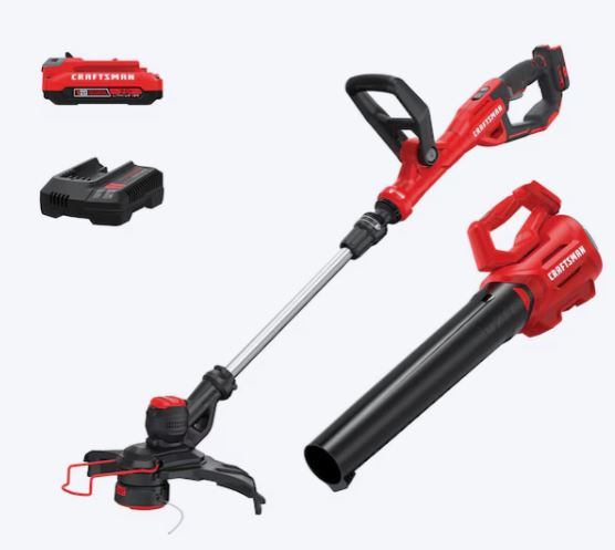 CRAFTSMAN V20 20-volt max Cordless Battery String Trimmer and Leaf Blower and Combo Kit 2 Ah (Battery Included) (Charger Included)