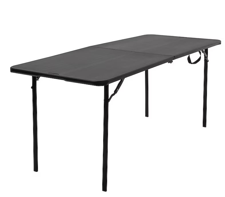 Cosco 2.5-ft x 6-ft Fold-in-Half Indoor or outdoor Rectangle Resin Black Folding banquet table 8 -Person