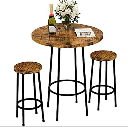 Recaceik 3 Piece Pub Dining Set, Modern Round bar Table and Stools for 2 Kitchen Counter Height Wood Top