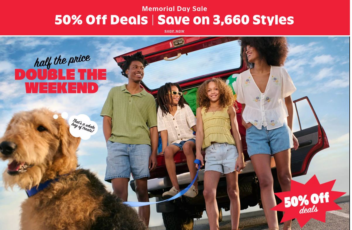 OLD NAVY 50% OFF EVERYTHING HURRY UP!! MEMORIAL DAY! SALE!!