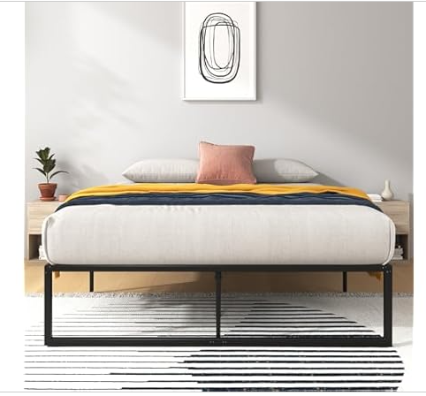 Zinus Lorelei 14 Inch Metal Platform Bed Frame, Steel Slat Support, No Box Spring Needed, Eco Friendly WonderBox(TM) Packaging, 12.4” Underbed Storage, Easy Assembly, Black, Queen