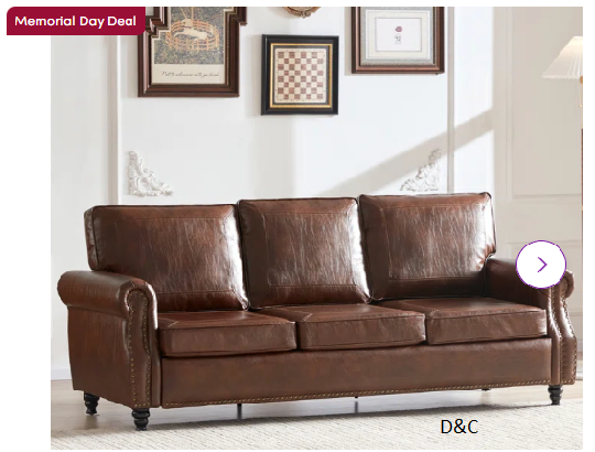 Amarius 80″ Wide Faux Leather Rolled Arm Sofa