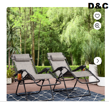 Mainstays Reclining Zero-Gravity Sling Outdoor Chair with Cup Holders, 2 Pack-Gray