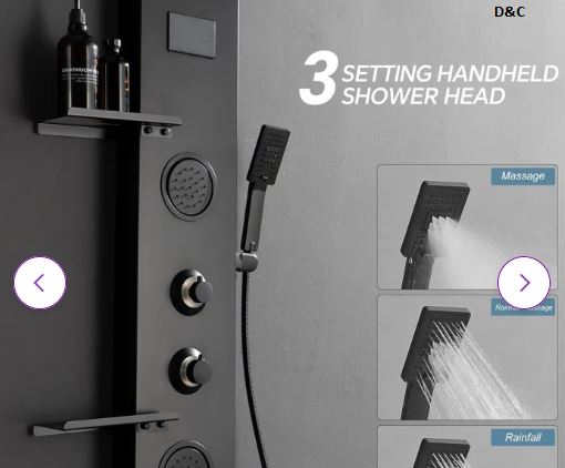 YTP22-Black 56.93” Shower Panel with Fixed Shower Head