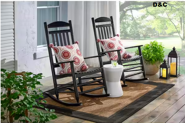 Hampton Bay Patio Black Wood Outdoor Rocking Chair