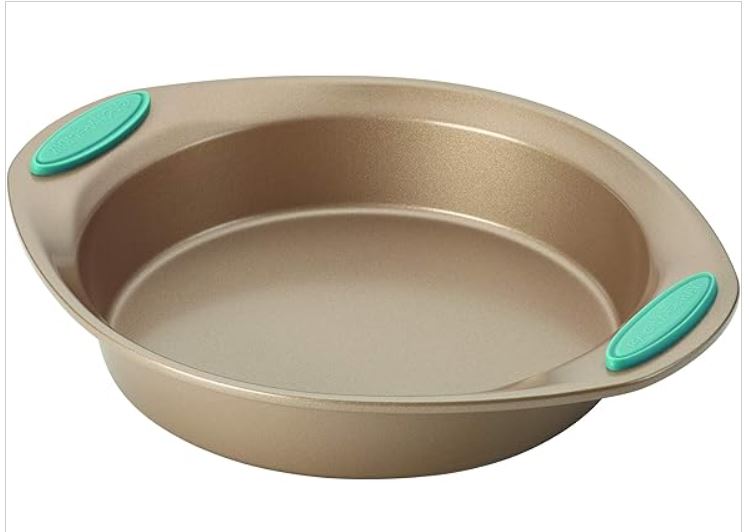 Rachael Ray Cucina Bakeware Set Includes Nonstick Cake Cookie Baking Sheet and Muffin Cupcake Pan, 4 Piece, Latte Brown with Agave Blue Grips