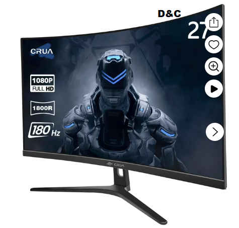CRUA 27″ 165Hz/180Hz Curved Gaming Monitor – FHD 1080P,FreeSync,1800R Frameless Computer Monitor, 1ms GTG, DP&HDMI Port, Black