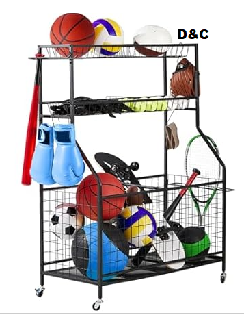 LUGO SR-48 Heavy-Duty Garage Sports Equipment Organizer with Wheels – Black