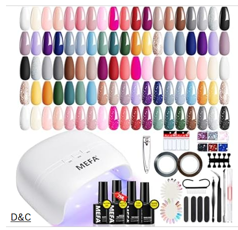 MEFA 60 Pcs Gel Nail Polish Kit w/ UV Light, 32 Colors