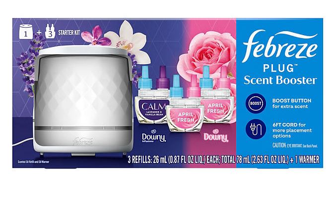 Febreze PLUG Scent Booster Kit, CALM Lavender + Vanilla Bean and April Fresh, 1 Device + 3 Refills