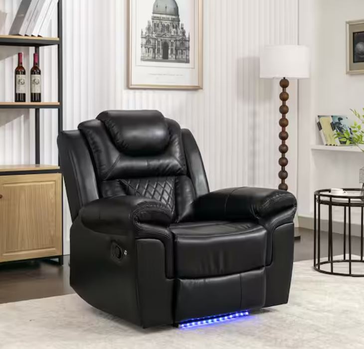 Black Home Theater Seating Manual Recliner Chair with LED Light Strip