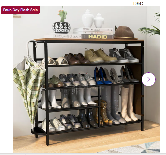 Florrie 4 Tier 19 Pair Solid Wood Shoe Storage with Storage Package and Umbrella Stand