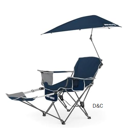 Sport-Brella Reclining Beach Chair – 3-Position Adjustability, Detachable Footrest – 3-Way Swiveling UPF 50+ Umbrella, SB Blue