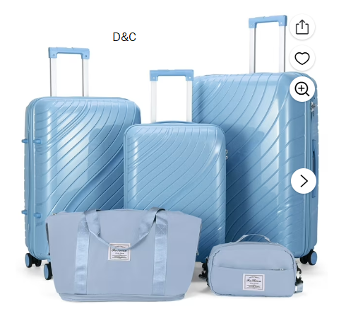 Zimtown 5 Piece Luggage Sets, PP Hardside Luggage Suitcase Set with Portable Travel Bag, Spinner Wheels and TSA Lock, Blue