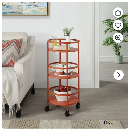 Mainstays 32″ 3-Tier Rolling Round Kitchen Storage Bar Cart, Red