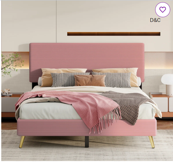 Corduroy Upholstered Bed Frame Platform Bed Frame With Horizontal Stripe Headboard Wood Bed Frame