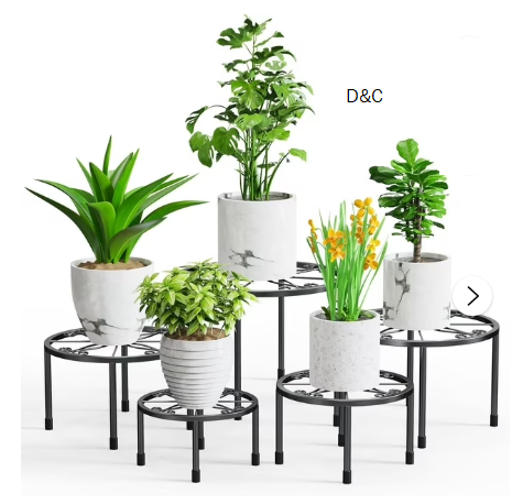 Foukus 5-Pack Black Metal Plant Stand: Rustproof Flower Shelf Indoor and Outdoor, Durable Pot Stands for Living Room, Balcony, Patio, Garden, Office, Home – Straight