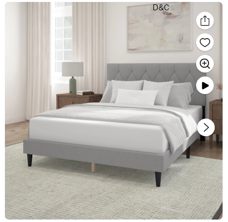 Mainstays Hillside Diamond Tufted Upholstered Queen Platform Bed, Gray
