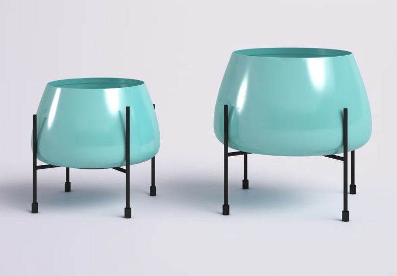 Keneen 2 Piece Metal Indoor Outdoor Planter with Removable Stand Set