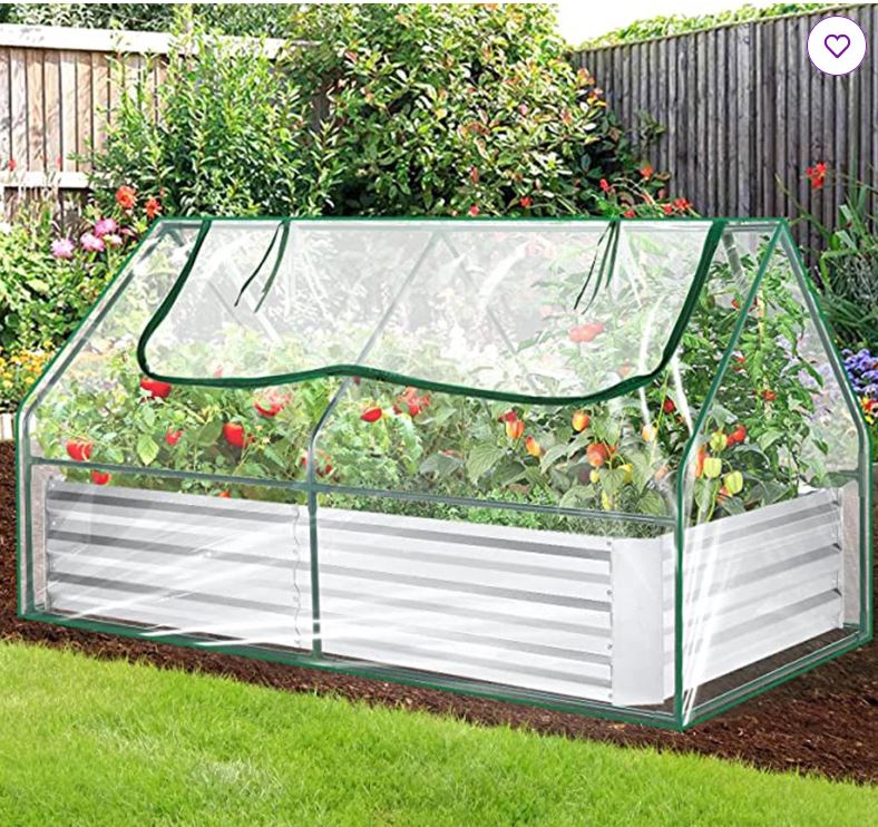 Raiya 6x3x1ft Galvanized Raised Garden Bed w/ Cover Metal Planter Box Kit Greenhouse for Vegetables