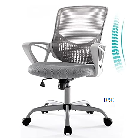 STAFFPENGUIN Office Ergonomic Mesh Desk Swivel Computer Mid Back Task Chair with Armrests/Height Adjustable/Wheels,Grey