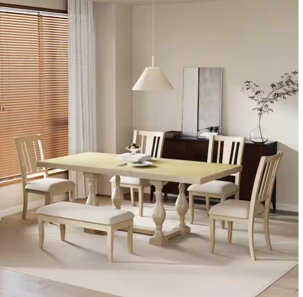 6-Piece Natural Extendable Wood Top Dining Room Set Seats 5