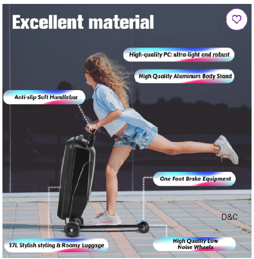 Scooter Luggage, Hardside Ride On Suitcase Foldable Carry On Luggage With Wheels