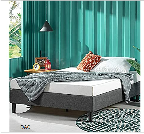 ZINUS Curtis Upholstered Platform Bed Frame / Mattress Foundation / Wood Slat Support / No Box Spring Needed / Easy Assembly, Grey, Queen