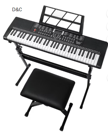 Glarry 61 Keys Keyboard with Piano Stand, Piano Bench, Built In Speakers for Beginners