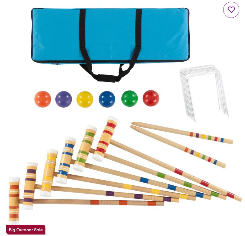 6-Player Croquet Set – Outdoor Games with Wood Mallets, Balls, Posts, Wickets, and Carry Case – Vintage Yard Games for Adults and Kids by Hey Play
