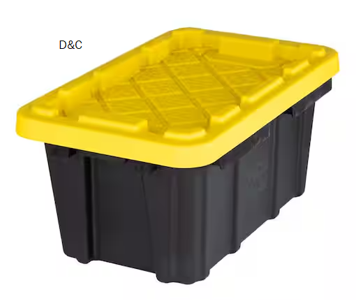 6.5-Qt Tough Storage Tote in Black with Yellow Lid