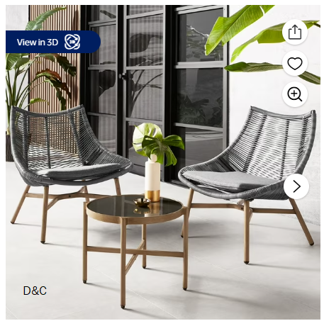 Mainstays Skyler Steel 3-Piece Wicker Rope Chat Set, Grey