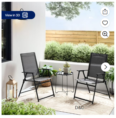 Mainstays Greyson 3-Piece Steel and Sling Folding Outdoor Patio Bistro Set, Black