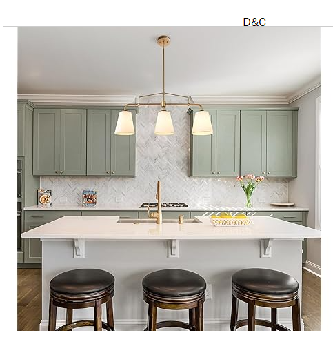 classy leaves Gold Linear 3-Light Chandelier Light Fixture with White Fabric Shade